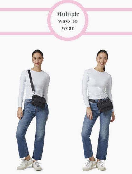 Modern Double Zip Crossbody Bag – RFID Protection, Convertible