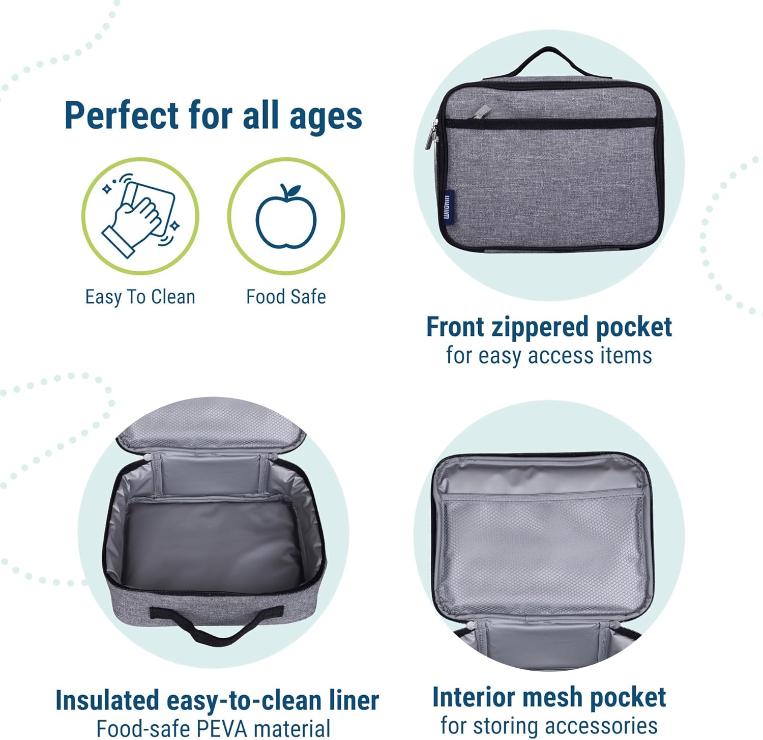 Wildkin Gray Tweed Insulated Lunch Box – Reusable, Eco-Friendly & Stylish
