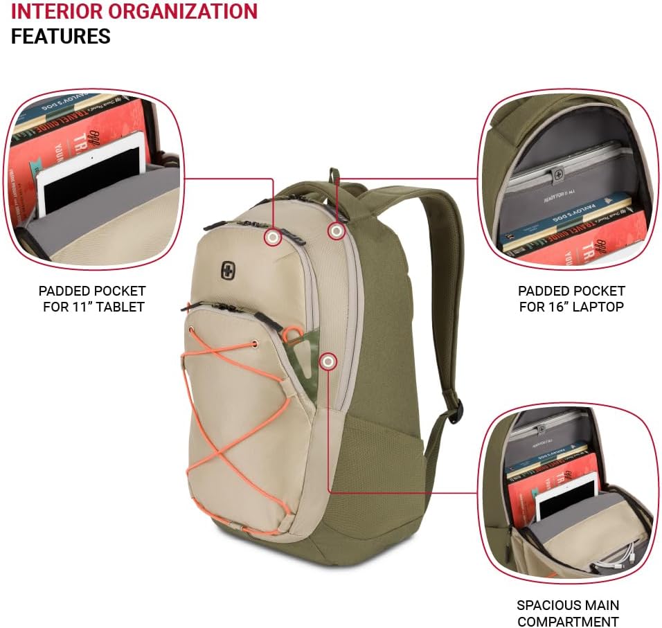 SwissGear Bungee Pro Laptop Backpack – Beige/Olive Green