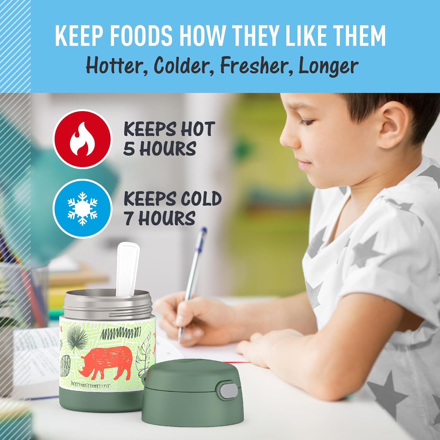Thermos FUNtainer® 10oz Kids Food Jar – Vacuum Insulated with Spoon & Labels