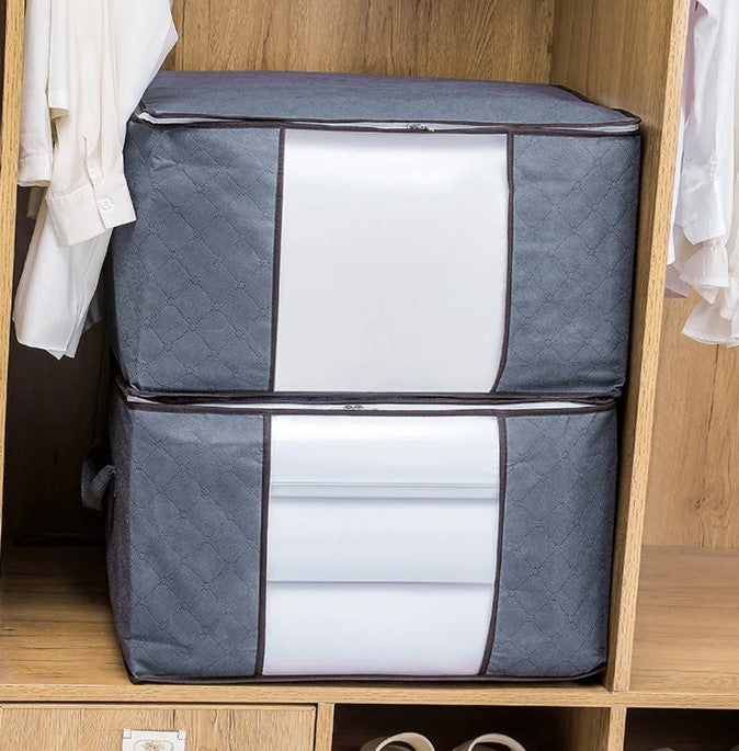 Set of 2 Large Fabric Bedding Storage Bags – 90L Comforter & Blanket Organizer
