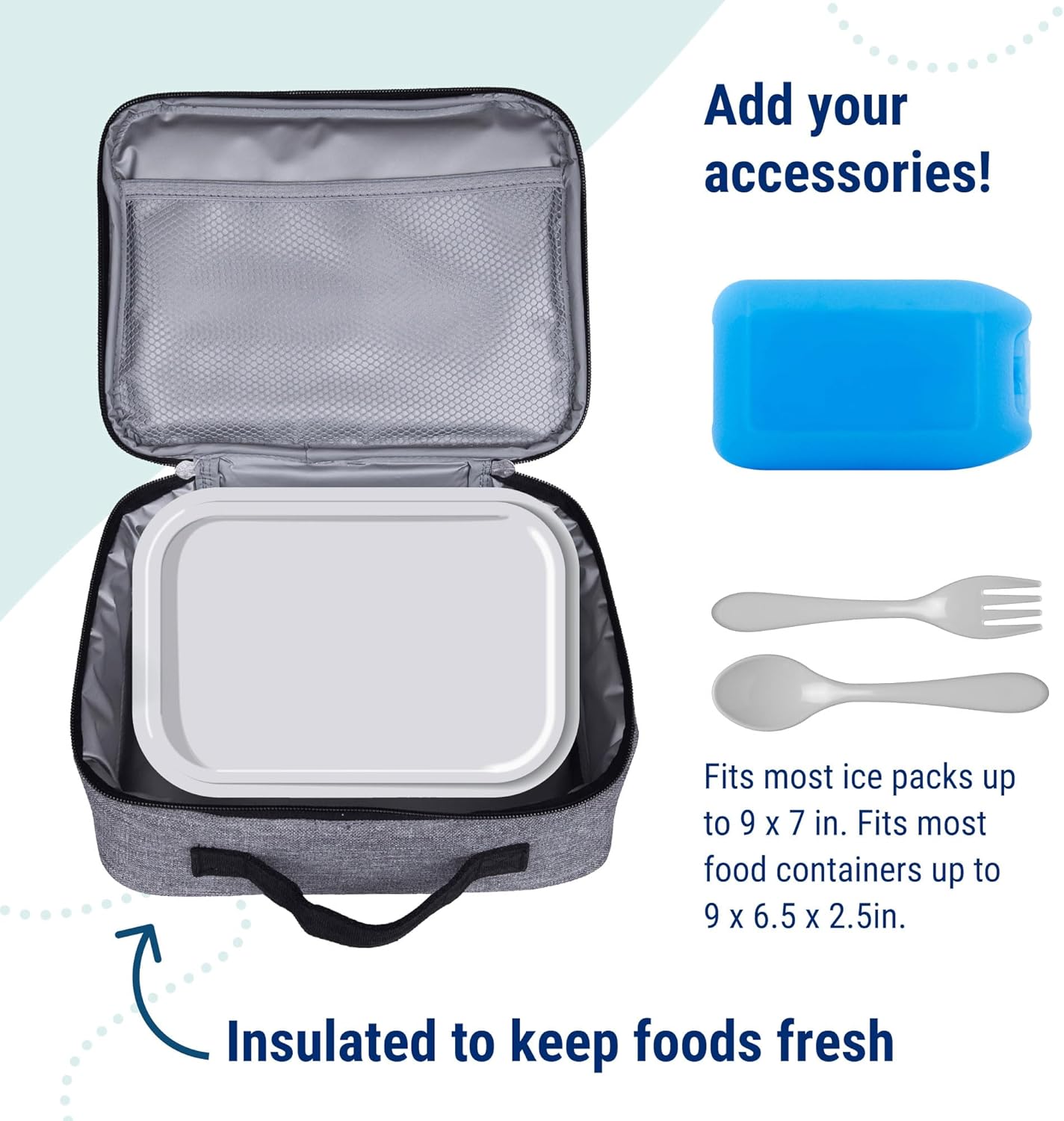 Wildkin Gray Tweed Insulated Lunch Box – Reusable, Eco-Friendly & Stylish