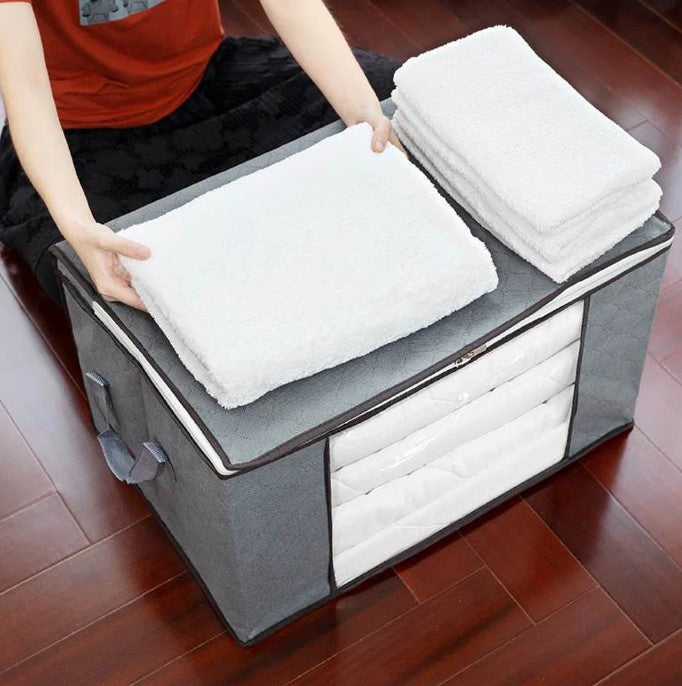 Set of 2 Large Fabric Bedding Storage Bags – 90L Comforter & Blanket Organizer