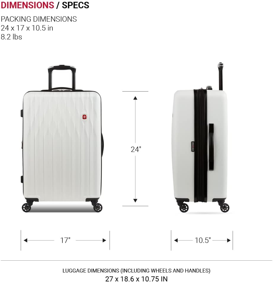SwissGear 8018 White 24" Hardside Expandable Spinner Luggage – Medium Checked