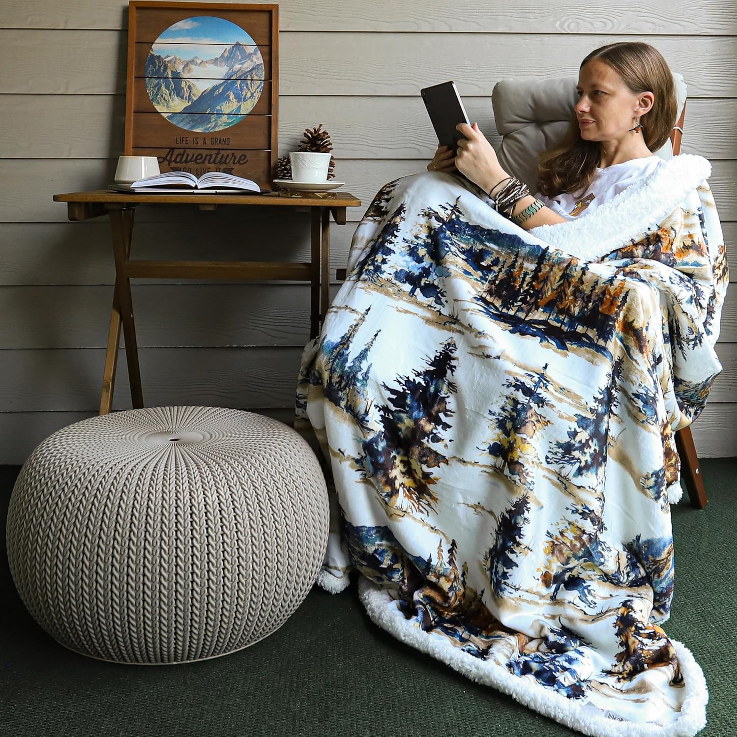 Campfire Sherpa Fleece Throw Blanket – Western Rustic 54x68
