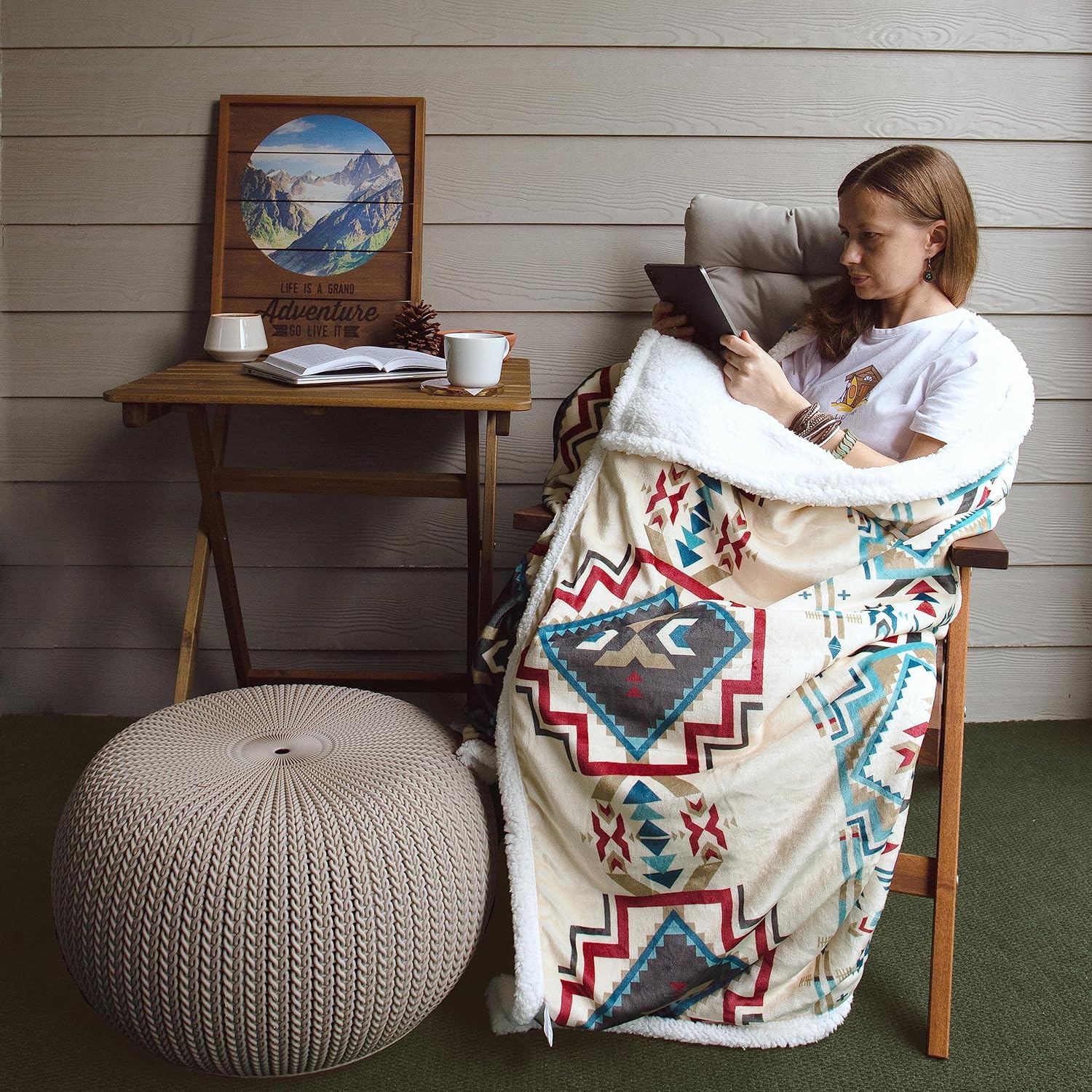 Campfire Sherpa Fleece Throw Blanket – Western Rustic 54x68