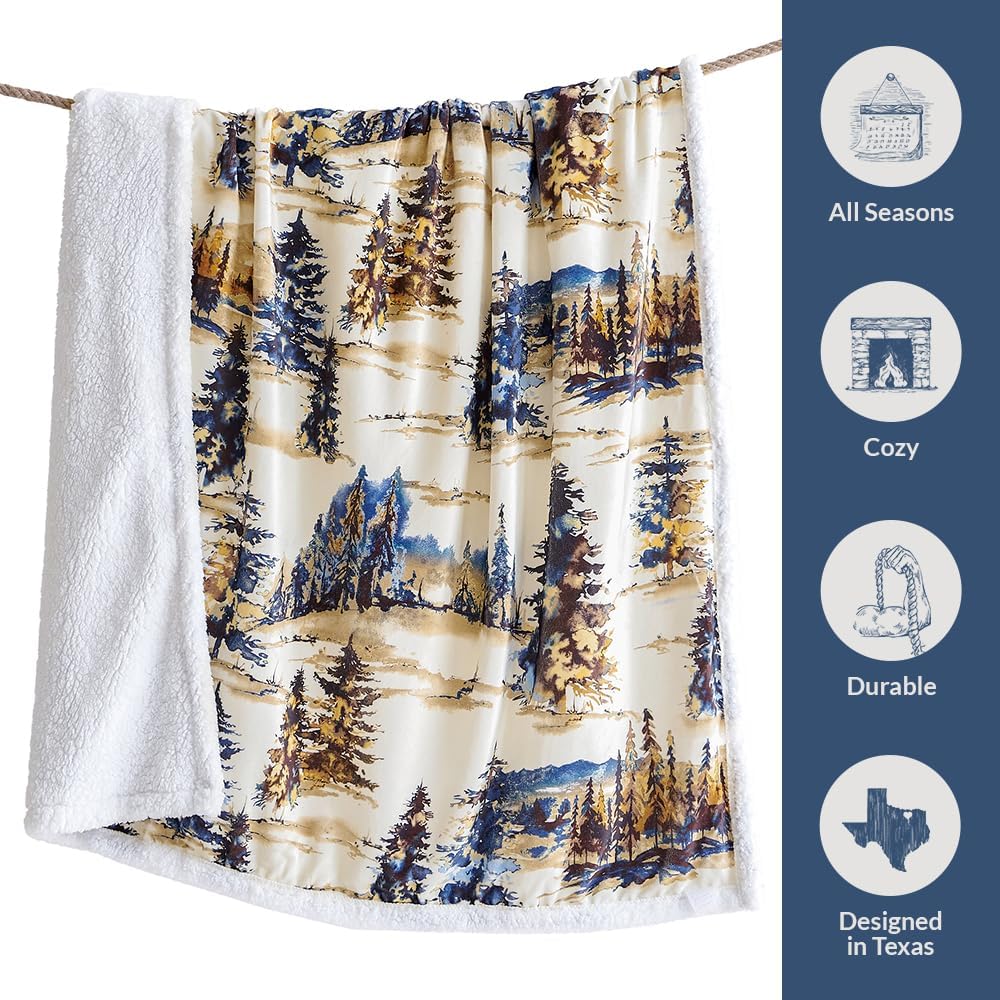 Campfire Sherpa Fleece Throw Blanket – Western Rustic 54x68