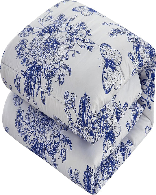 Blue floral full size comforter set, Heritage Kids toile bedding with shams, Soft polyester 3-piece comforter set, Reversible royal blue floral comforter