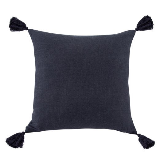 Washed Linen Tassel Throw Pillow – 18" Square Decorative